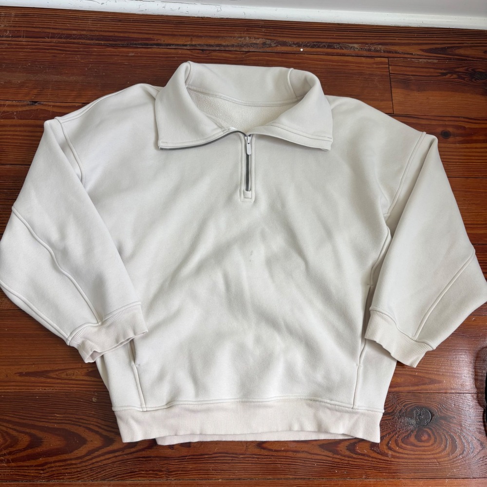 Lululemon Women's M /L Thick Fleece Half Zip Sweatshirt Pockets W3FICS Cream